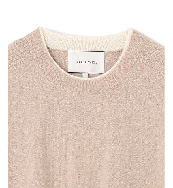 BEIGE,「【洗える】POMPE / ウールカシミヤ配色リブクルーネック」|ニット・セーター|