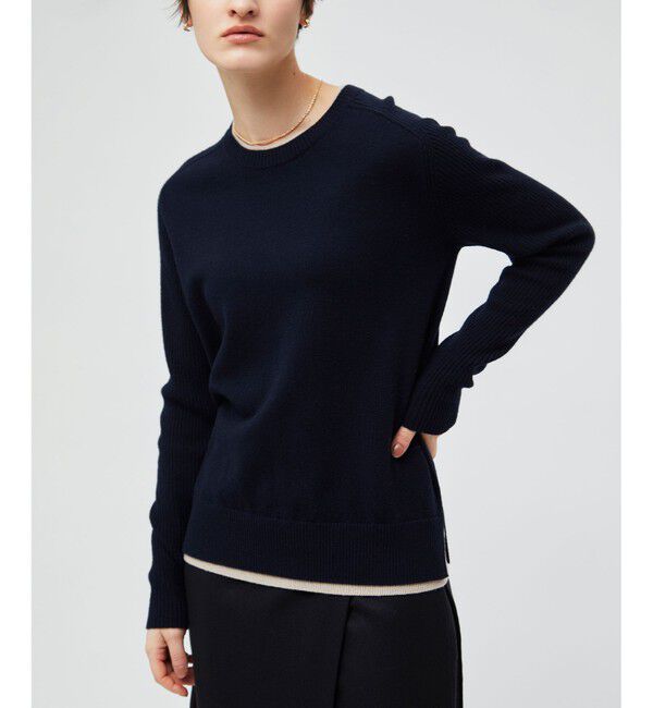 BEIGE,「【洗える】POMPE / ウールカシミヤ配色リブクルーネック」|ニット・セーター|