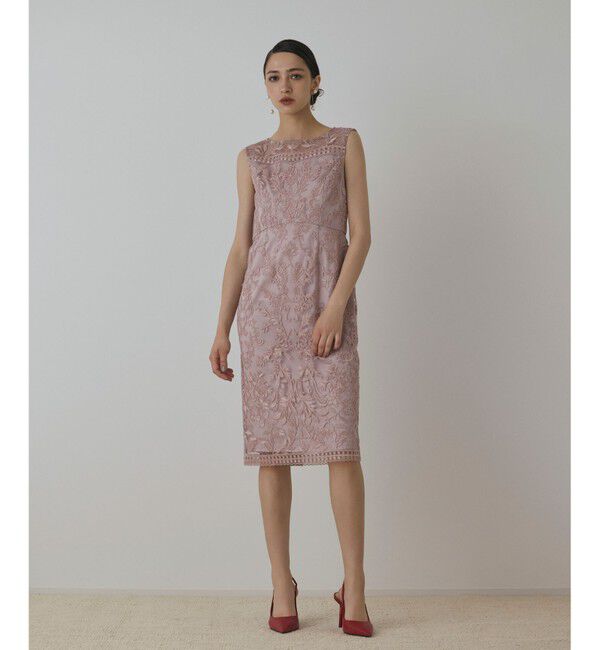 GRACE CONTINENTAL「コ－ド刺繍タイトドレス」|ドレス|ピンク