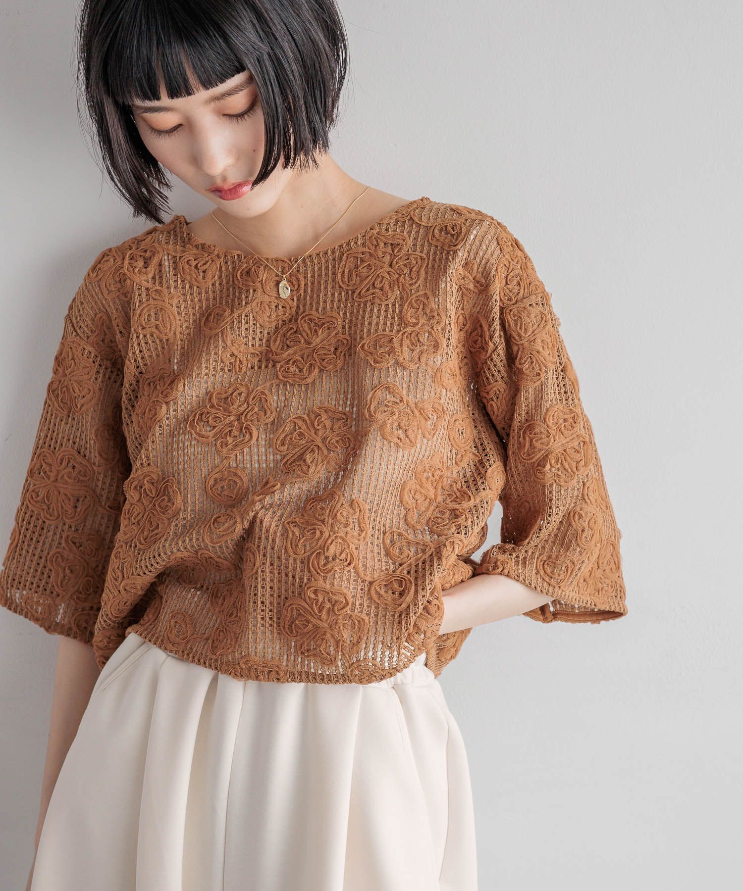 LOWRYS FARM「３Ｄレース５Ｓ」|Tシャツ・カットソー|BRN4