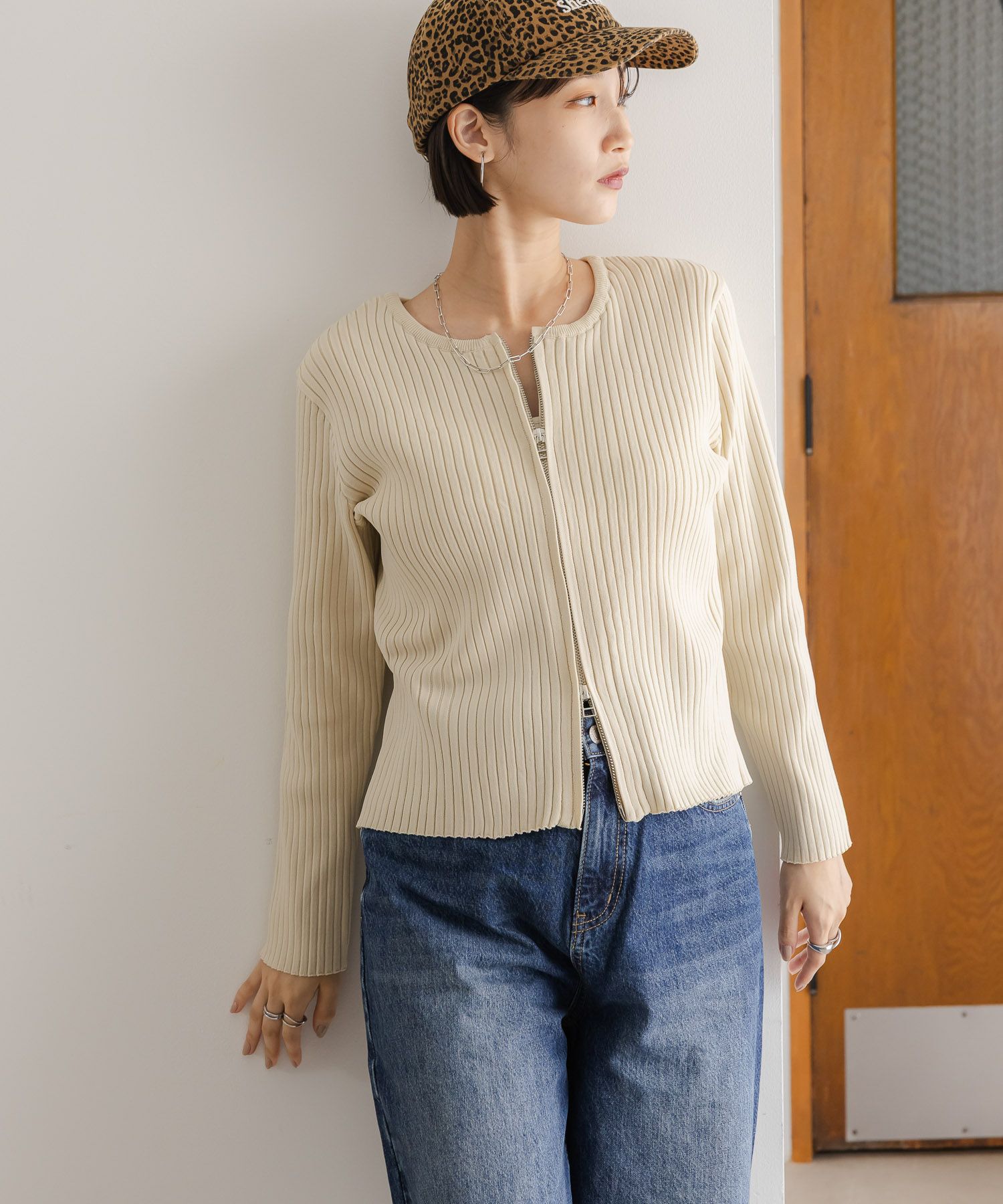 LOWRYS FARM「ＷＺＩＰリブカーディガンＬＳ」|ニット・セーター|オフ