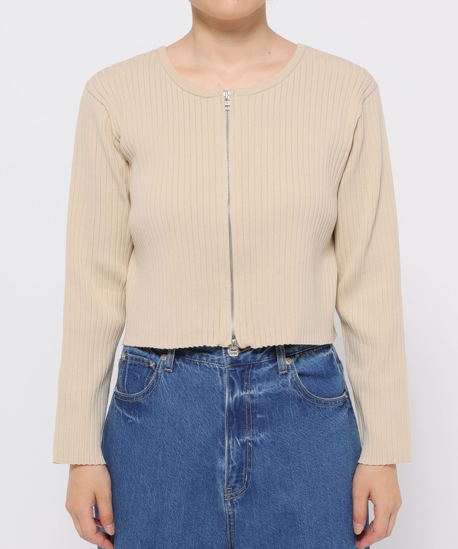 LOWRYS FARM「ＷＺＩＰリブカーディガンＬＳ」|ニット・セーター|