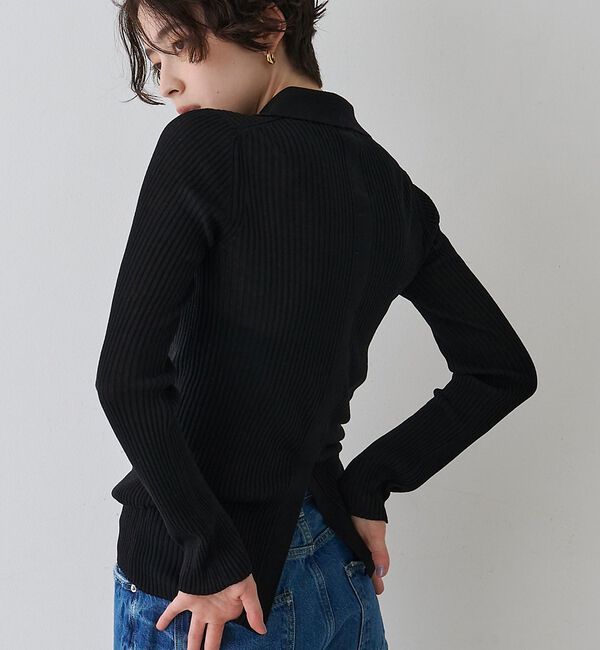 Rouge vif「防縮Wシアーポロリブニット」|ニット・セーター|ブラック