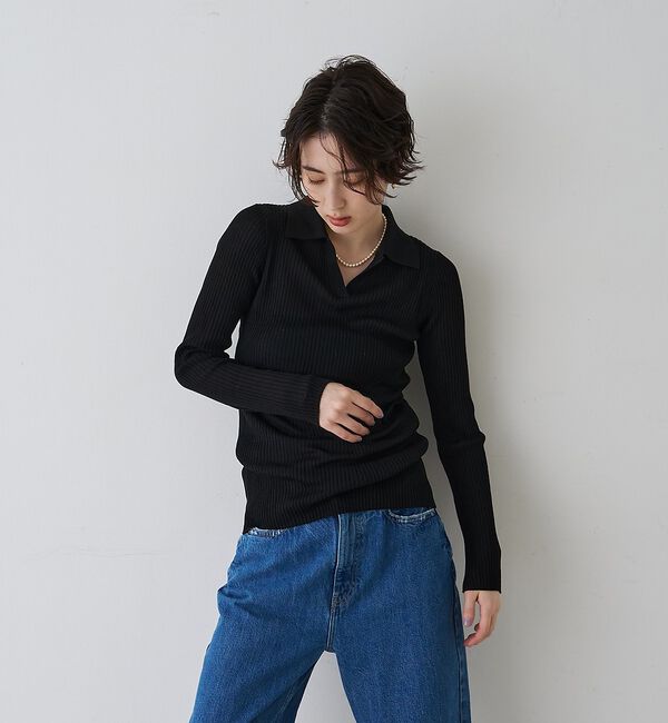 Rouge vif「防縮Wシアーポロリブニット」|ニット・セーター|