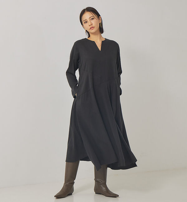 qualite「ツィルアシメワンピース」|ワンピース|ブラック