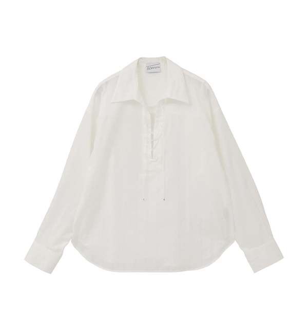 SOFFITTO「オーガニックコットンレースアップストライプブラウス」|シャツ・ブラウス|