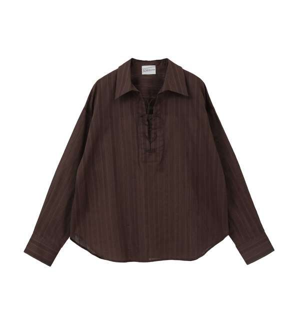 SOFFITTO「オーガニックコットンレースアップストライプブラウス」|シャツ・ブラウス|