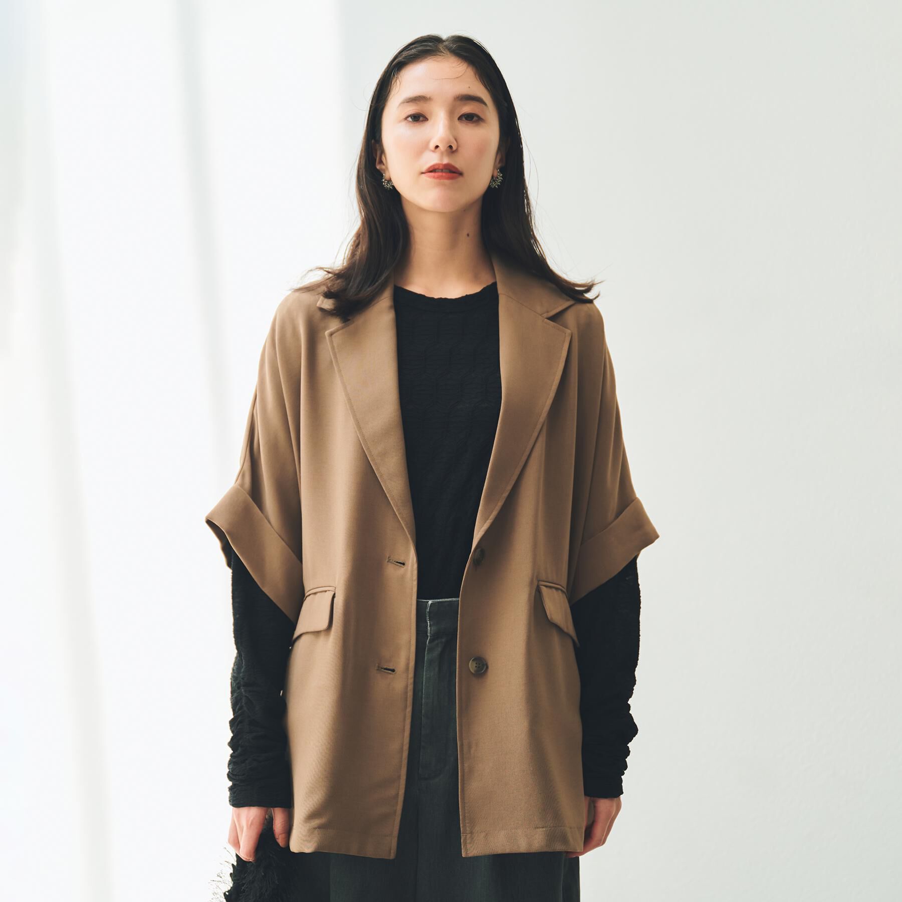 THE SHOP TK「ドルマン半袖ジャケット【洗える】」|テーラードジャケット|