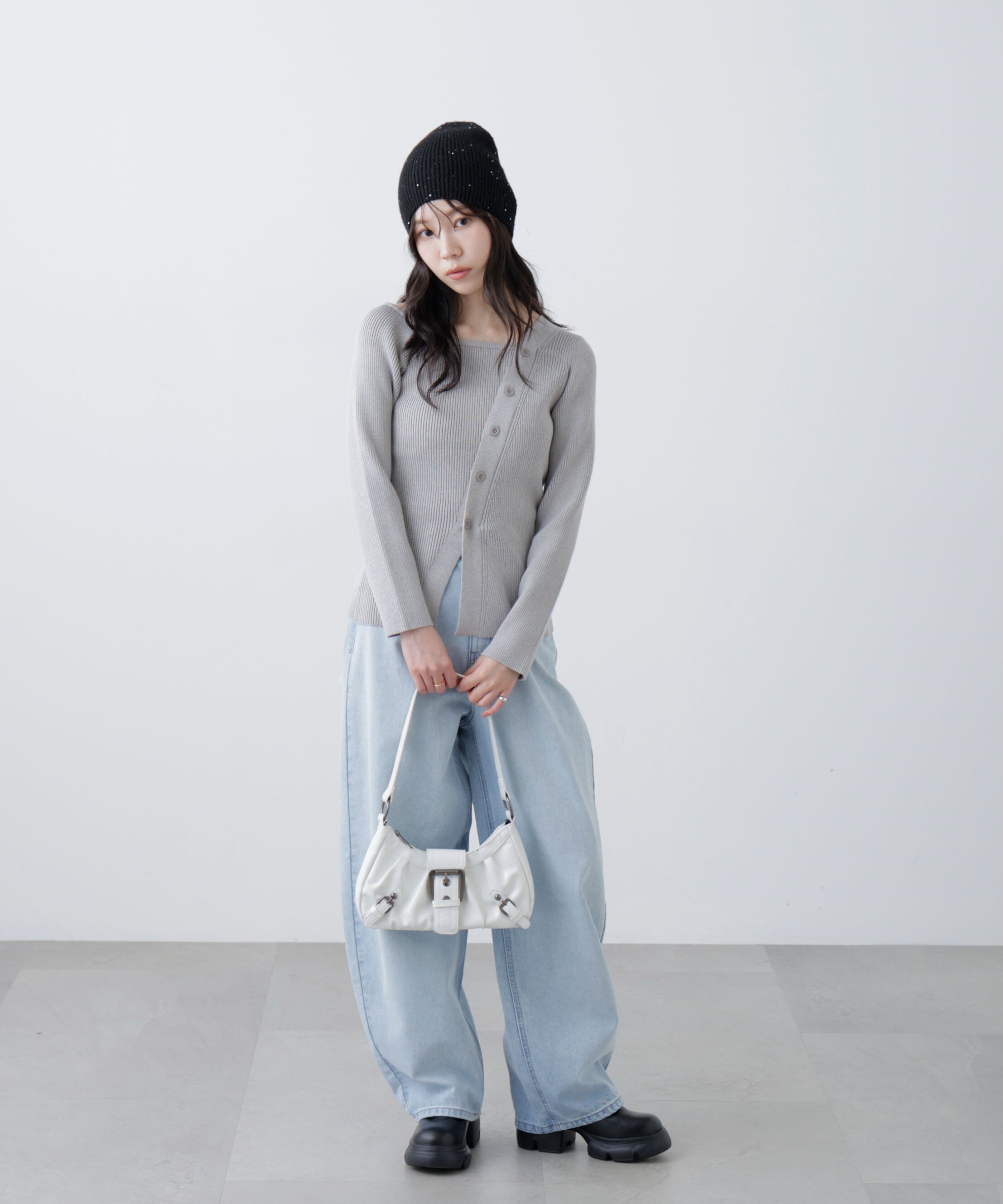  「アシメボタンリブニット」|ニット・セーター|