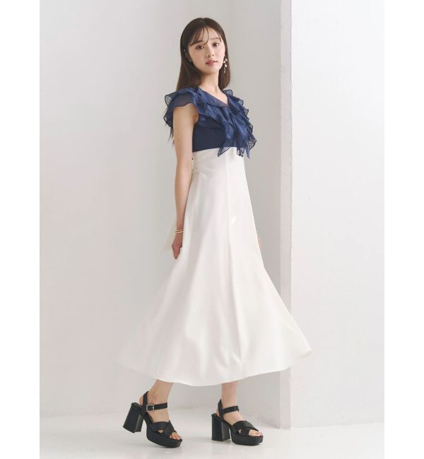 MERCURYDUO「2WAYラッフルブラウスドッキングワンピース」|ワンピース|ネイビー