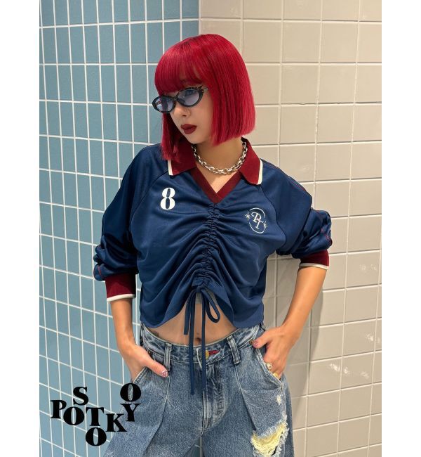 jouetie「【Something &times;PosTokyo】Front gather Sporty Tops」|Tシャツ・カットソー|ネイビー
