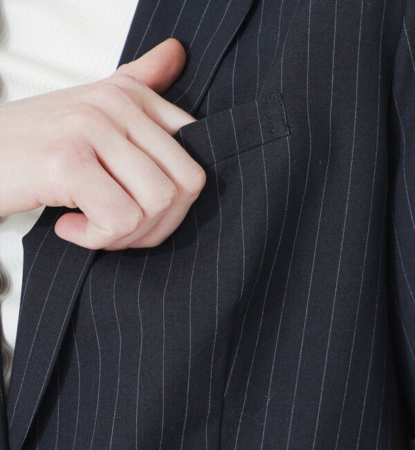  「ウォッシャブルストライプハーフスリーブジャケット」|テーラードジャケット|