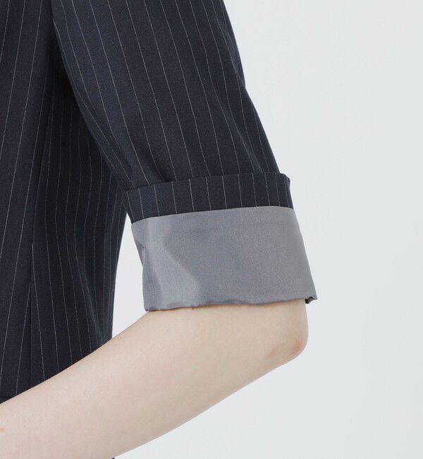  「ウォッシャブルストライプハーフスリーブジャケット」|テーラードジャケット|