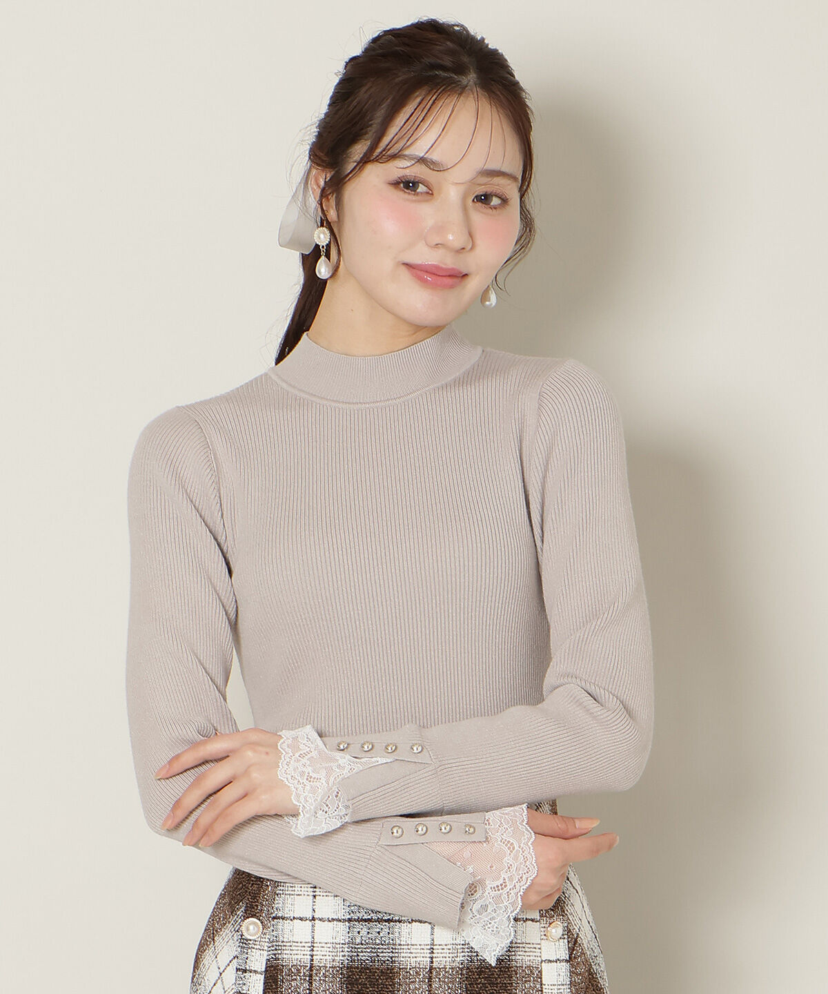 WILLSELECTION「袖口レースハイネックリブニット」|ニット・セーター|ピンク