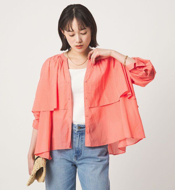 UNITED ARROWS green label relaxing「［size SHORTあり］ボイル レイヤー ギャザー ブラウス」|シャツ・ブラウス|