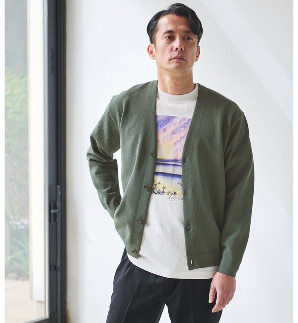UNITED ARROWS green label relaxing「ポリエステル リンクス Vネック カーディガン」|カーディガン|OLIVE