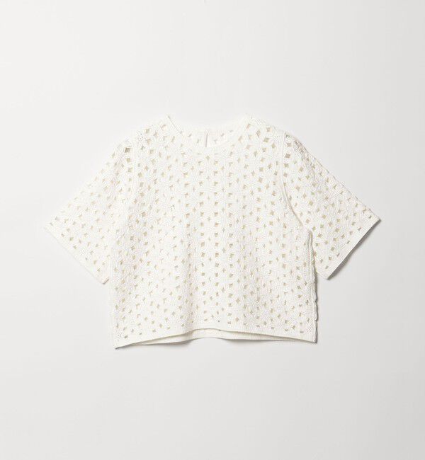 EMMEL REFINES「＜EMMEL REFINES＞EM HW フラワーシシュウ ショートスリーブ ニット」|ニット・セーター|WHITE