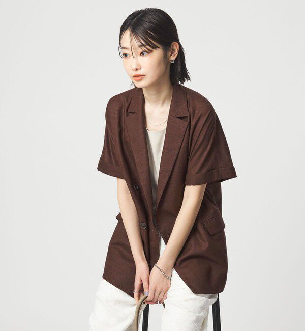 UNITED ARROWS green label relaxing「［size SHORTあり］ライト リネンライク ハーフスリーブ ジャケット UVカット 通気性」|テーラードジャケット|