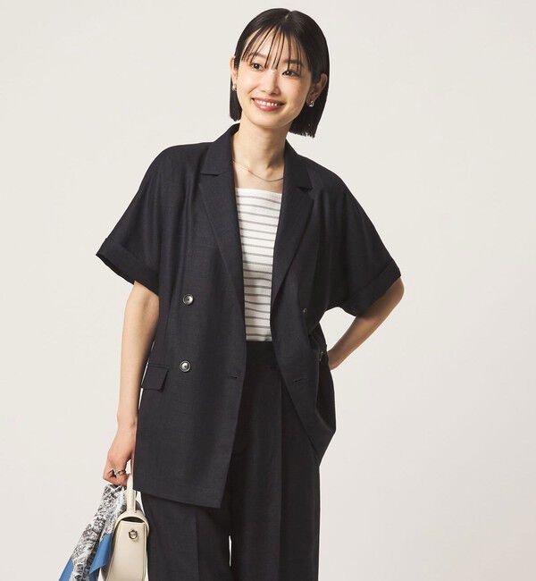 UNITED ARROWS green label relaxing「［size SHORTあり］ライト リネンライク ハーフスリーブ ジャケット UVカット 通気性」|テーラードジャケット|NAVY
