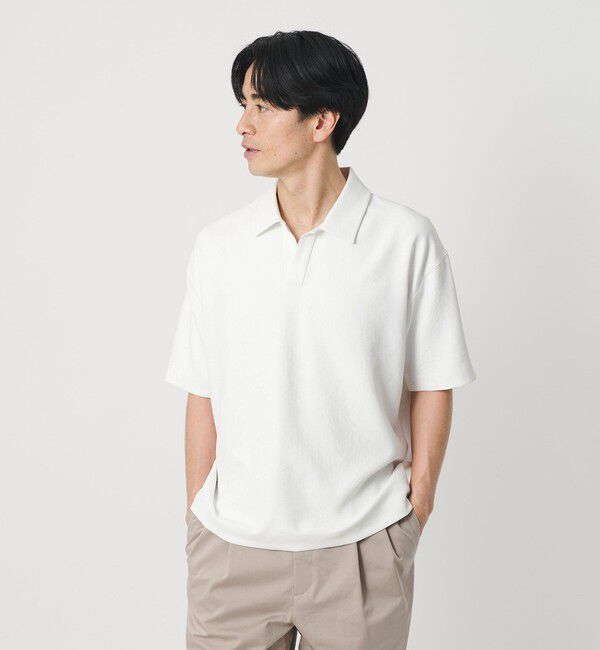 BEAUTY&YOUTH UNITED ARROWS「フュージョン ツイル スキッパー Tシャツ UVカット 透け防止 ストレッチ」|Tシャツ・カットソー|WHITE