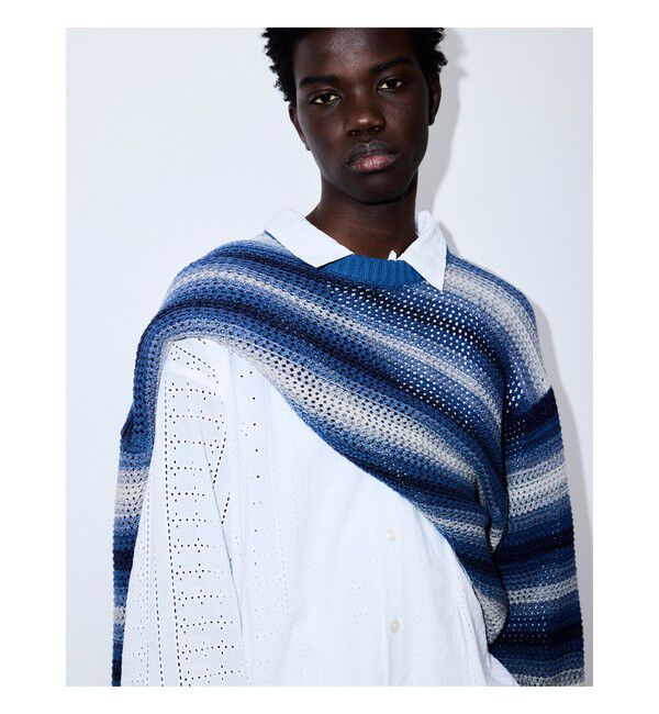 BEAMS「レース オープンカラーシャツ【リラックスフィット】」|シャツ・ブラウス|WHITE