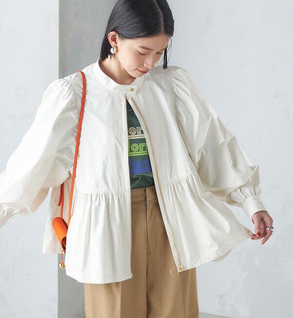 SHIPS for women「〈手洗い可能〉割繊 ナイロン スタンドカラー ギャザー ブルゾン◇」|ブルゾン・スタジャン|