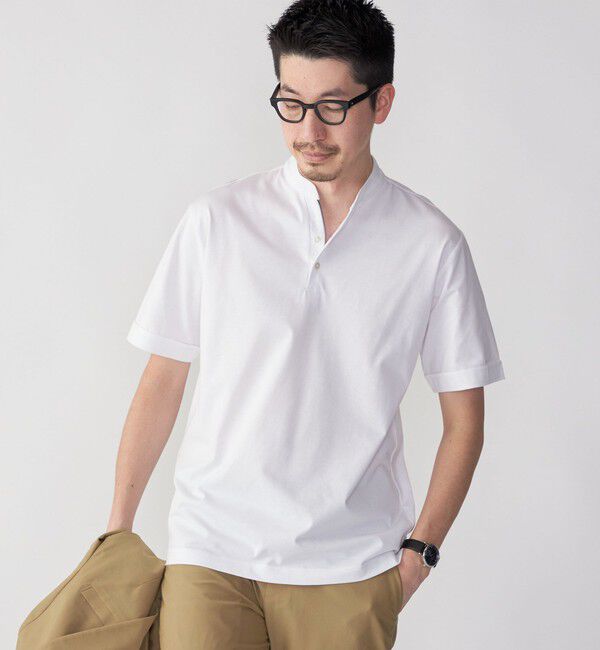 SHIPS「【WEB限定】SHIPS:〈接触冷感〉アイスタッチ プレーティングジャージー パイピング バンドカラーポロシャツ」|ポロシャツ|ホワイト