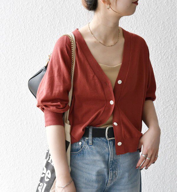 SHIPS any「SHIPS any:〈手洗い可能〉リネン ミックス Vネック ショート シアー カーディガン」|カーディガン|