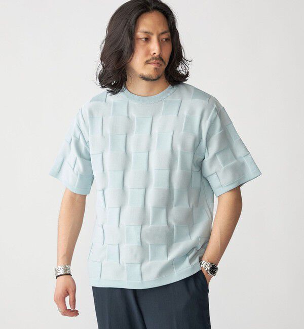SHIPS「SHIPS:〈手洗い可能〉Amossa(R) シャンティ ブロック リンクス編み ニット Tシャツ」|Tシャツ・カットソー|ライトブルー
