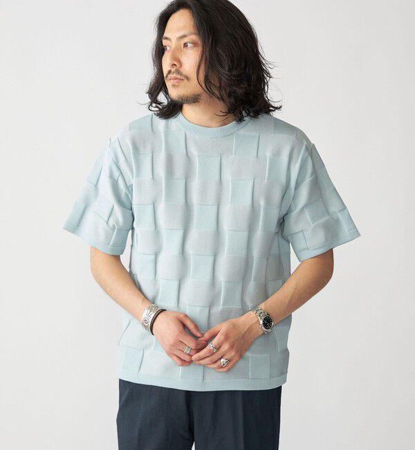 SHIPS「SHIPS:〈手洗い可能〉Amossa(R) シャンティ ブロック リンクス編み ニット Tシャツ」|Tシャツ・カットソー|