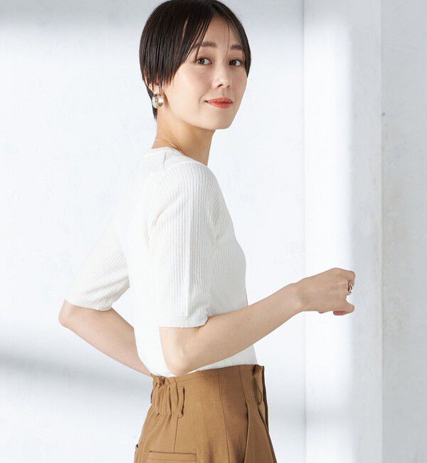 SHIPS for women「〈手洗い可能〉コットン ナイロン リブ ニット TEE」|ニット・セーター|