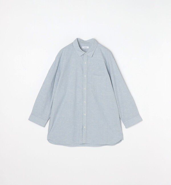 SHIPS any「SHIPS any: 〈洗濯機可能〉コットン / リネン ブルー ストライプ 7分袖 レギュラー シャツ◇」|シャツ・ブラウス|