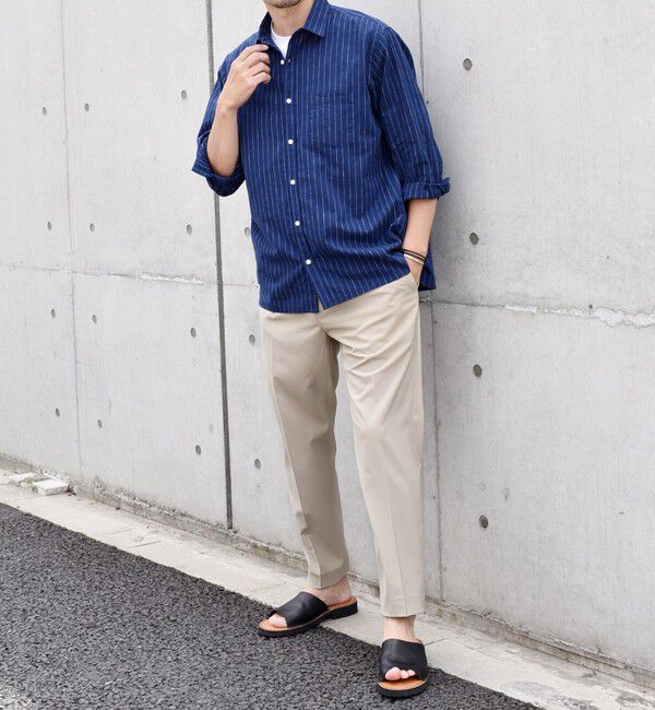 SHIPS any「SHIPS any: 〈洗濯機可能〉コットン / リネン ブルー ストライプ 7分袖 レギュラー シャツ◇」|シャツ・ブラウス|