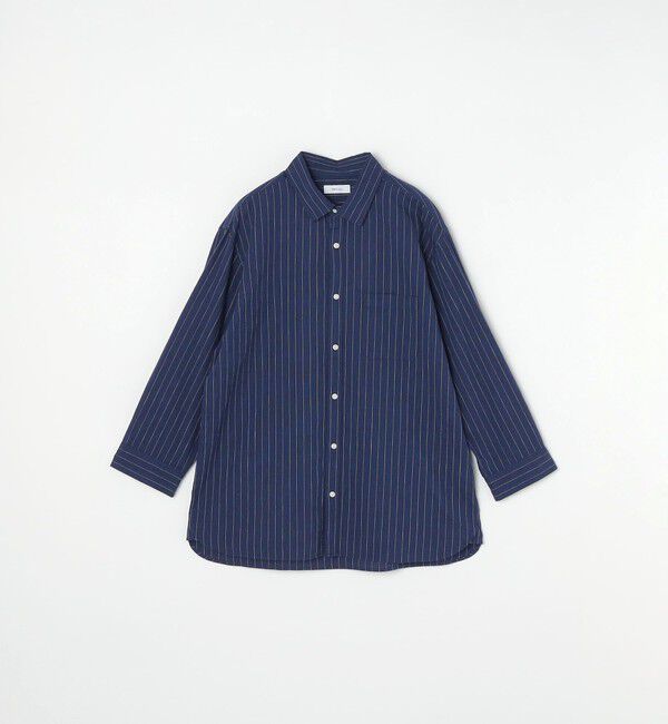 SHIPS any「SHIPS any: 〈洗濯機可能〉コットン / リネン ブルー ストライプ 7分袖 レギュラー シャツ◇」|シャツ・ブラウス|