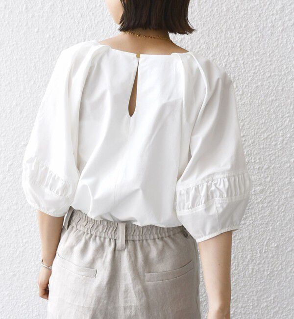 SHIPS for women「〈手洗い可能〉ランタン スリーブ キーネック ブラウス」|シャツ・ブラウス|