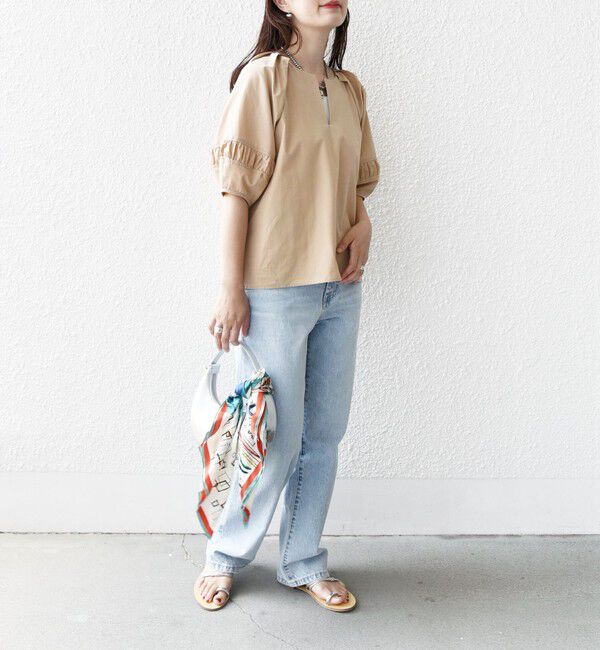 SHIPS for women「〈手洗い可能〉ランタン スリーブ キーネック ブラウス」|シャツ・ブラウス|