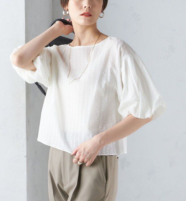 SHIPS for women「〈手洗い可能〉タック バルーン スリーブ 5分袖 ブラウス」|シャツ・ブラウス|ホワイト