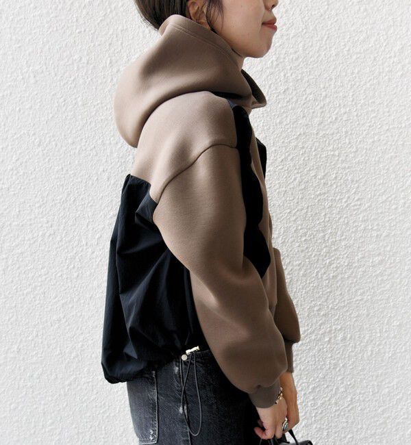 SHIPS for women「【WEB限定】〈手洗い可能〉ダンボール タフタ コンビ フーディ」|パーカー|