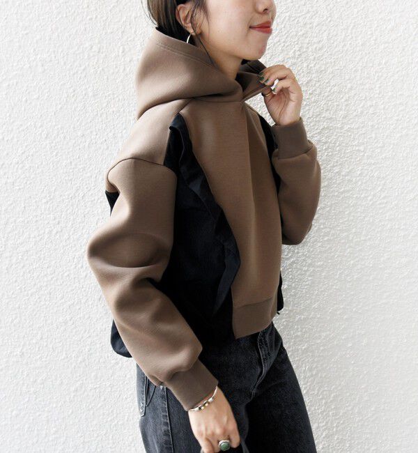 SHIPS for women「【WEB限定】〈手洗い可能〉ダンボール タフタ コンビ フーディ」|パーカー|