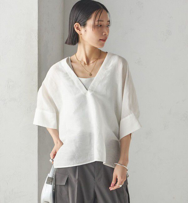 SHIPS for women「【一部WEB限定】〈手洗い可能〉IMPERIAL LINEN スキッパー ブラウス」|シャツ・ブラウス|