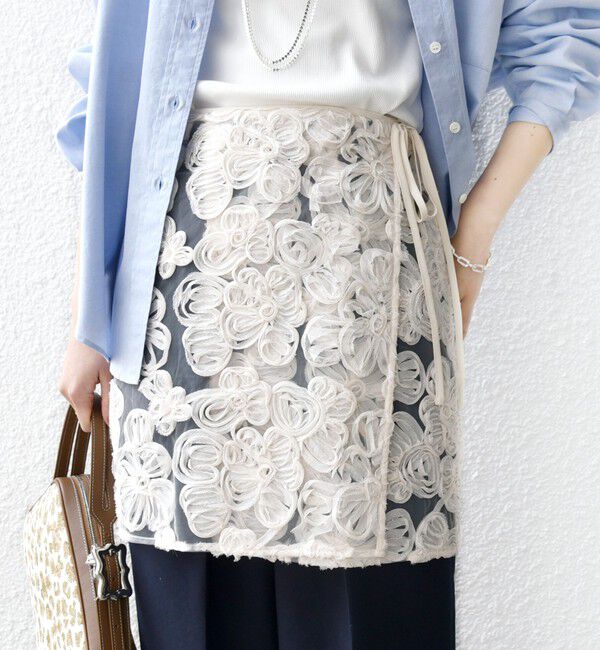 SHIPS for women「《予約》〈手洗い可能〉フラワー 刺繍 チュール ラップ スカート」|スカート|