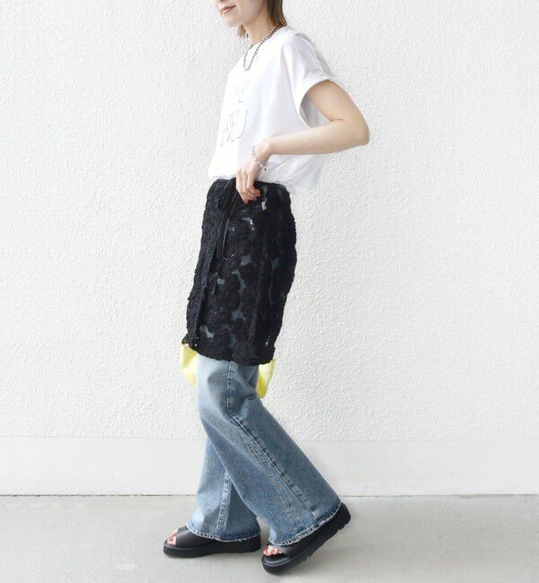 SHIPS for women「《予約》〈手洗い可能〉フラワー 刺繍 チュール ラップ スカート」|スカート|