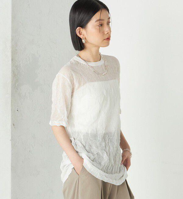 SHIPS for women「《予約》Wai＋:〈手洗い可能〉クリンクル シアー ショート スリーブ プルオーバー」|ニット・セーター|