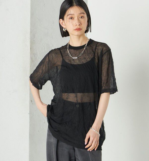 SHIPS for women「《予約》Wai＋:〈手洗い可能〉クリンクル シアー ショート スリーブ プルオーバー」|ニット・セーター|