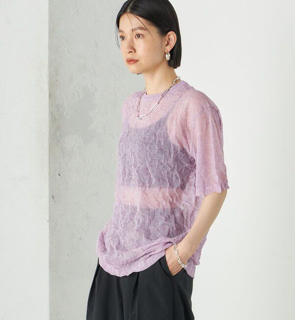 SHIPS for women「《予約》Wai＋:〈手洗い可能〉クリンクル シアー ショート スリーブ プルオーバー」|ニット・セーター|