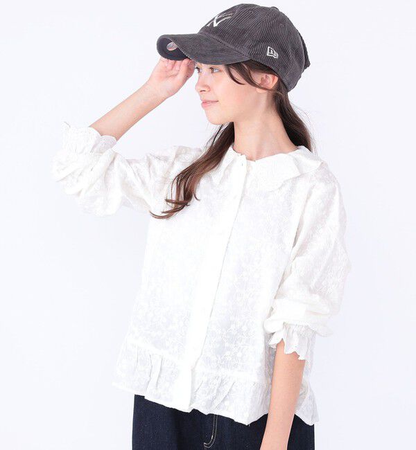 SHIPS KIDS「SHIPS KIDS:140～150cm /刺繍 フリルカラー ブラウス」|シャツ・ブラウス|