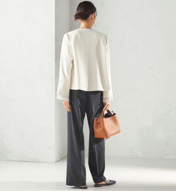 SHIPS for women「ダブル クロス 重ね袖 ノーカラー ジャケット（セレモニー対応可）」|ノーカラージャケット|