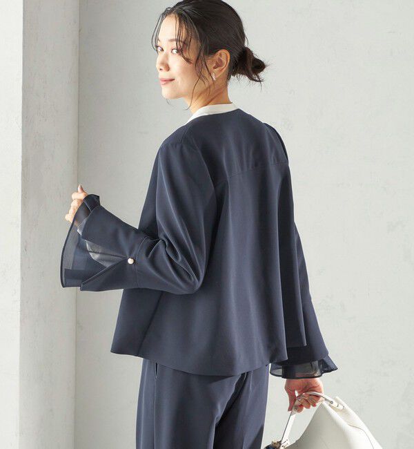 SHIPS for women「ダブル クロス 重ね袖 ノーカラー ジャケット（セレモニー対応可）」|ノーカラージャケット|