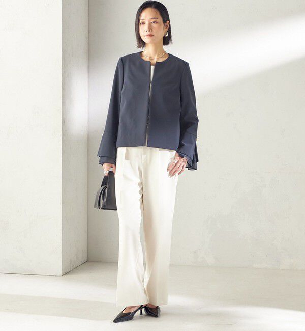 SHIPS for women「ダブル クロス 重ね袖 ノーカラー ジャケット（セレモニー対応可）」|ノーカラージャケット|