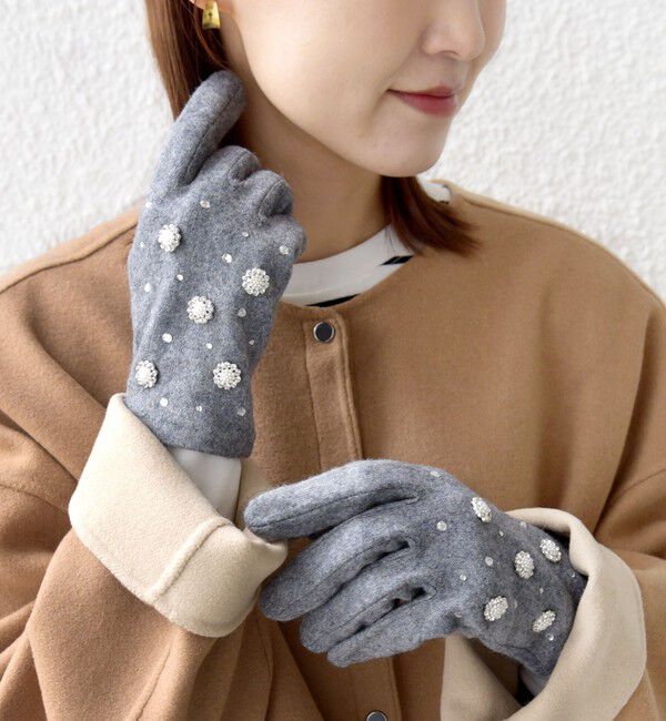 SHIPS for women「ビジュー グローブ」|手袋|グレー